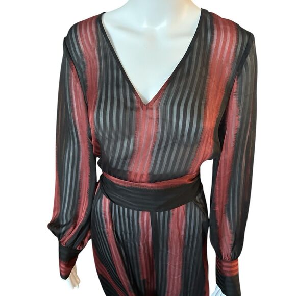 NWT BCBGMAXAZRIA Ombré Stripe Shift Night Out Midi Belted Dress Black Sheer Sz S - Picture 2 of 14